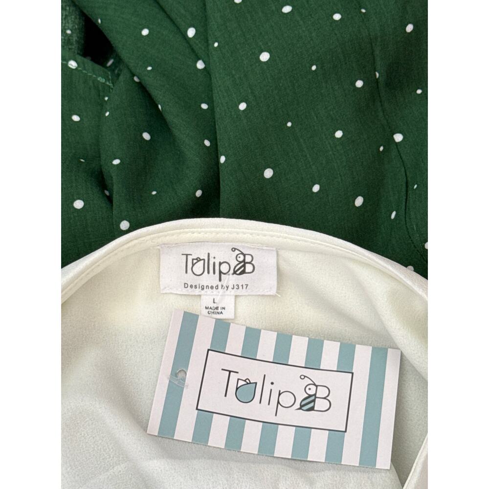 Unique Vintage Tulip B Green White Polka Dot Blouse L NWT - Picture 6 of 6